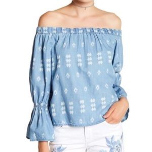 Kensie Tops | Kensie Jeans Off Shoulder Demin Top | Color: Blue | Size: L |